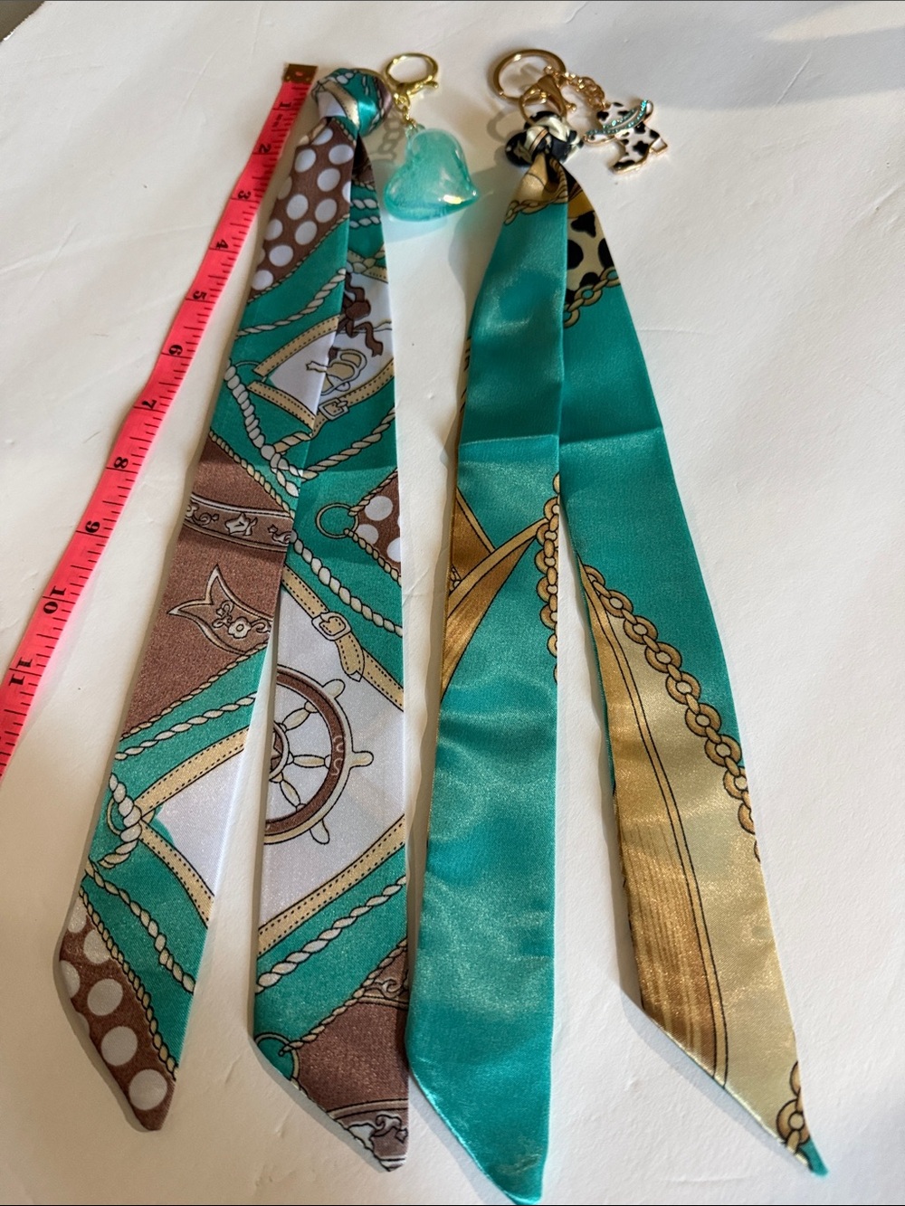 Silk-Feel Teal and Gold Scarf Keychain - Home Accents